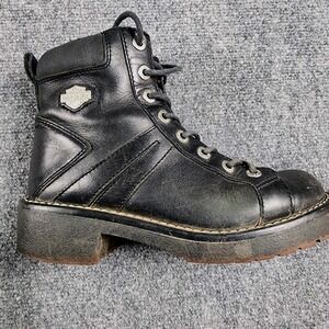Harley-Davidson Womens 7.5 Boots Blqck Biker Moto Grunge Distressed AS-IS Flawed